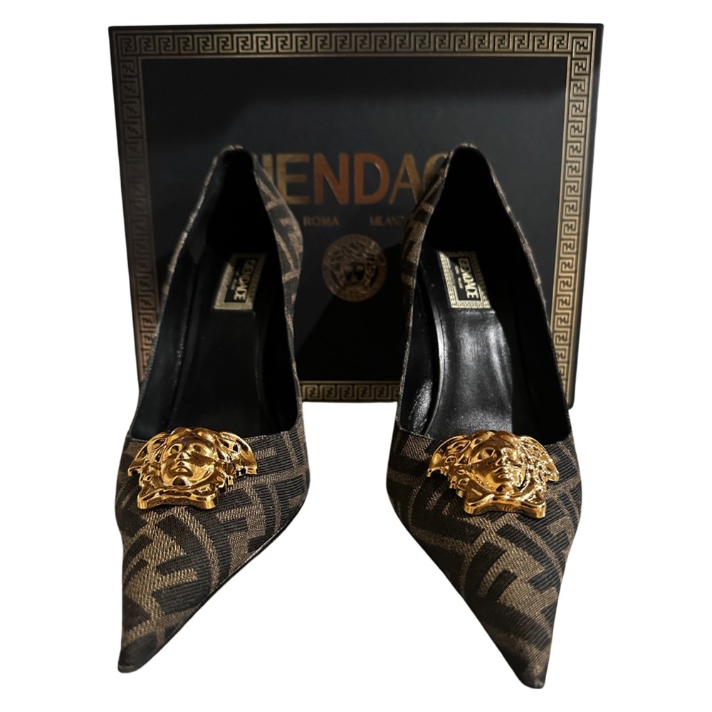 Fendi Versace collab (FENDACE) Brown and Gold Heels - Picture 10 of 16